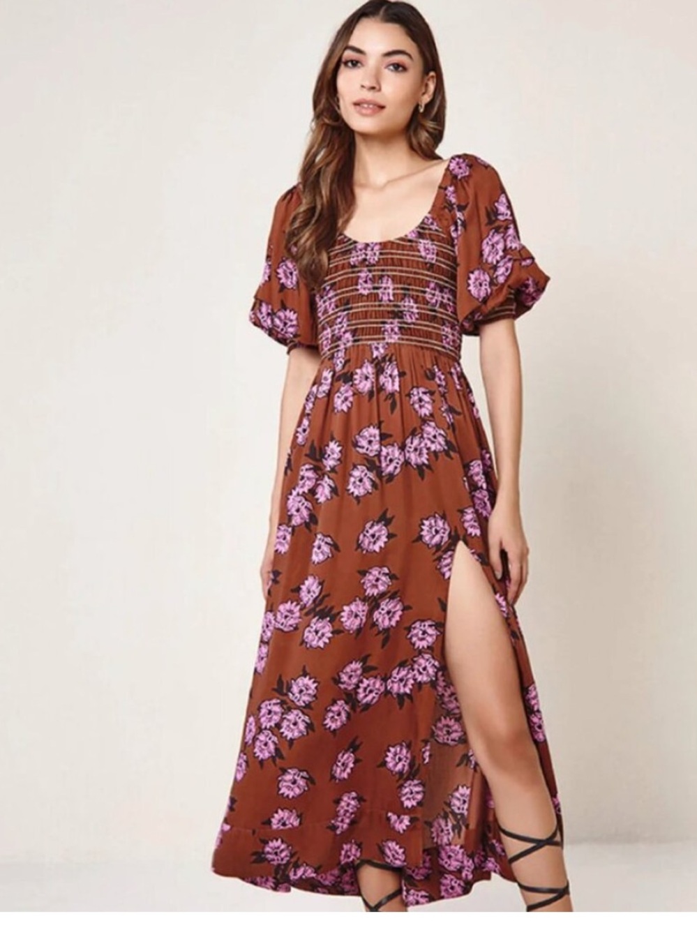Omika Blair Midi Dress Viscose Cross Back Smocked Dress XS